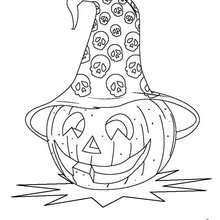 dibujo halloween: calabaza con sombrero - Colorear - FIESTAS: dibujos para colorear - Dibujos para colorear y pintar HALLOWEEN  - Calabazas y fantasmas: dibujos de Halloween