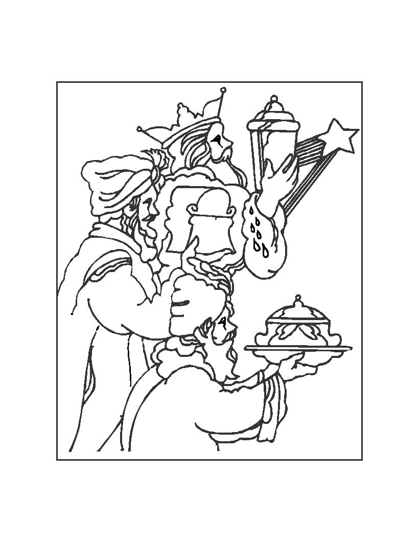 Dibujo para colorear : los Reyes Magos de rodillas
