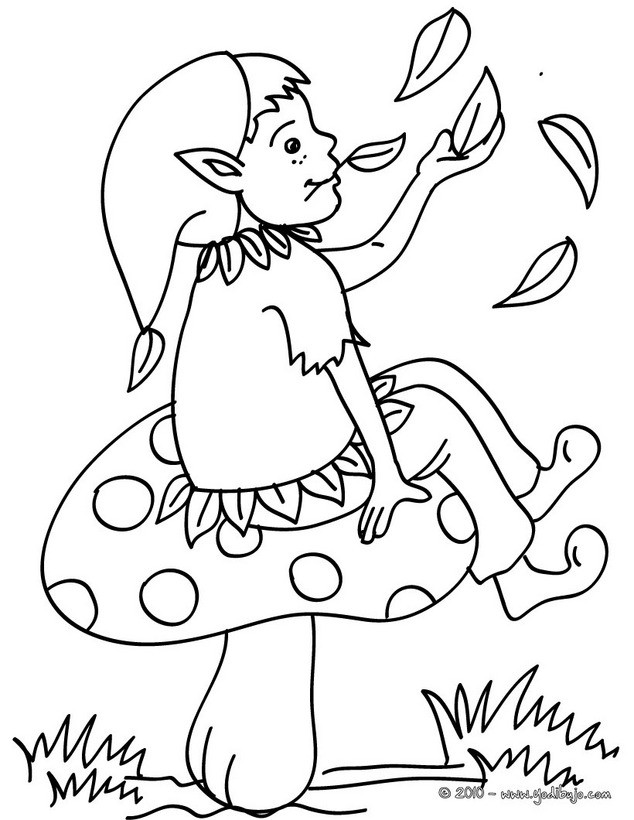 dibujos para colorear un elfo sentado en un champiñon  es