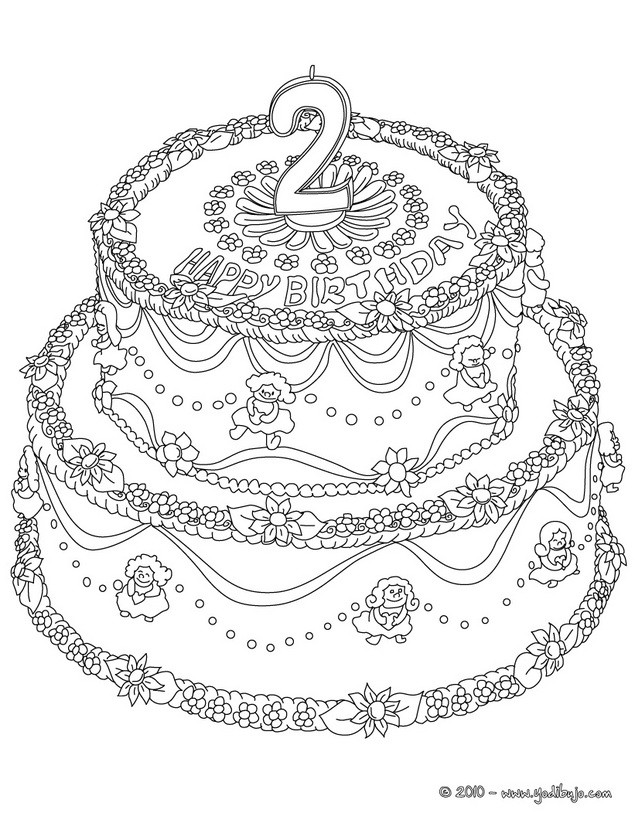 Dibujos para colorear pastel de cumple 2 años 