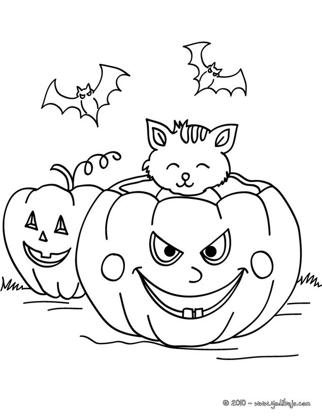 Dibujos para colorear un campo de calabazas para halloween -  