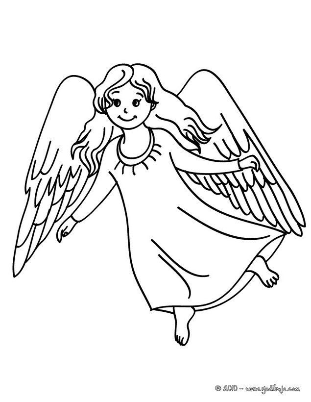 Dibujos para colorear un angel de navidad con grandes alas -  