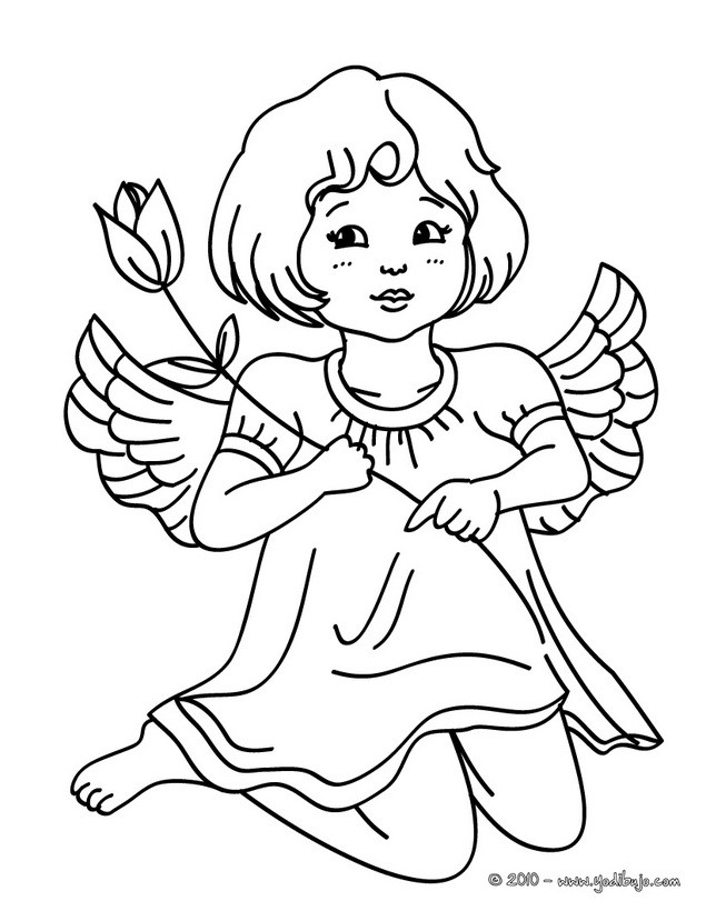 Dibujos para colorear un angel de navidad de rodillas 