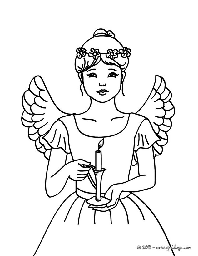 dibujos para colorear angel de navidad con una vela  es