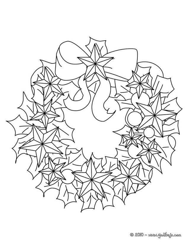 Dibujo corona navideña con flores para colorear