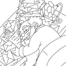 Dibujo de Papa Noel cansadisimo con sus cartas de navidad
