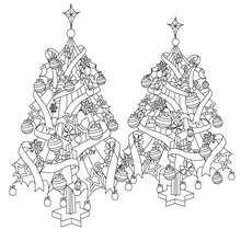 Dibujo para colorear árboles navideños decorados
