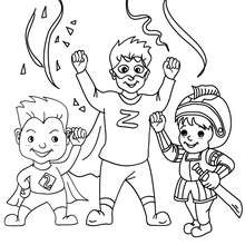 Dibujo para colorear fiesta de niños disfrazados para carnaval