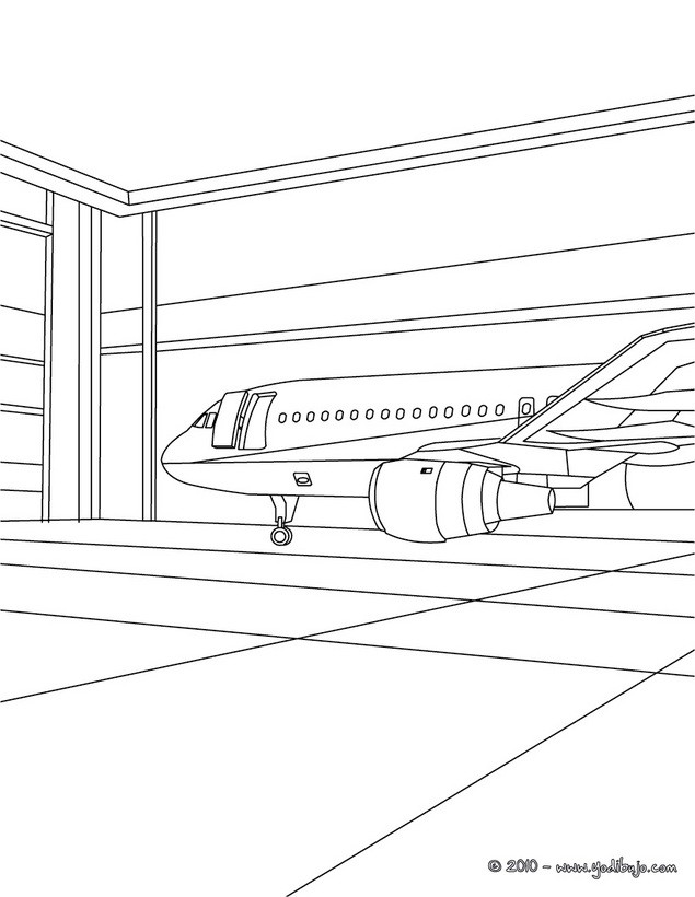 Dibujos para colorear avion en el hangar