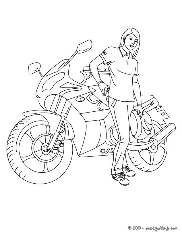Dibujos para colorear conductora con su moto 
