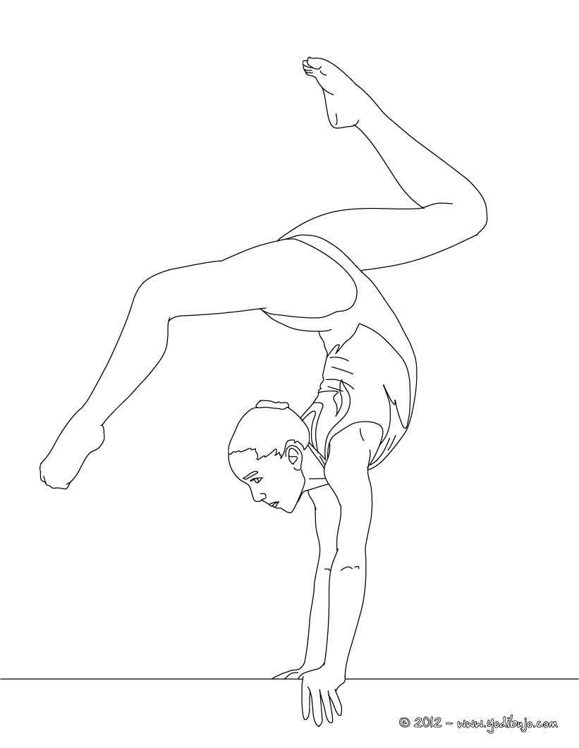 Dibujos para colorear gimnasta en la barra de equilibrio 