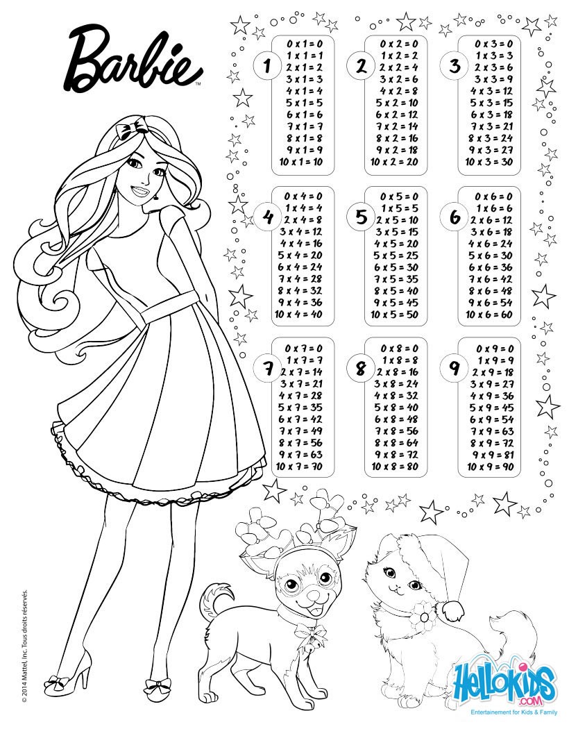 Dibujos para colorear tablas de multiplicar barbie 