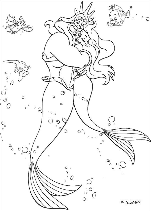 Dibujos para colorear ariel con el rey tritón - es.hellokids.com