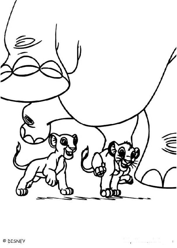Dibujos para colorear los leones simba y nala con un elefante - es