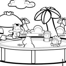 Dibujo para colorear : Cowco y amigos en la piscina