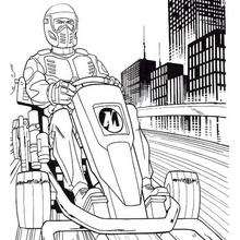 Dibujo para colorear : Action Man conduciendo su moto