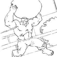 Dibujo para colorear : Hulk levanta una roca