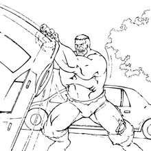 Dibujo para colorear : Hulk levanta un coche