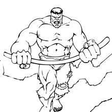Dibujo para colorear : Hulk con un palo de hierro