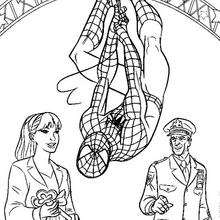 Dibujo para colorear : Spiderman con las llaves de la ciudad