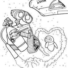 Dibujo para colorear : Wall-e y Eva en el espacio