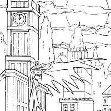 Dibujo para colorear : Batman vigilando la ciudad de Gotham