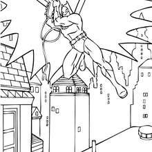 Dibujo para colorear : Batman saltando en los techos de Gotham