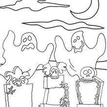 Dibujo de tumbas con esqueletos de Halloween - Dibujos para Colorear y Pintar - Dibujos para colorear FIESTAS - Dibujos para colorear HALLOWEEN - ESQUELETO HALLOWEEN para colorear