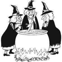 Las brujas preparan la pocima mágica de Halloween - Dibujos para Colorear y Pintar - Dibujos para colorear FIESTAS - Dibujos para colorear HALLOWEEN - Dibujos de BRUJAS para colorear - Dibujo POCIMA DE BRUJA para colorear