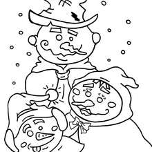 Dibujo de 3 muñecos de nieve - Dibujos para Colorear y Pintar - Dibujos para colorear FIESTAS - Dibujos para colorear de NAVIDAD - Colorear dibujos MUÑECOS DE NAVIDAD 