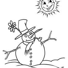 Dibujo para colorear : muñeco de nieve bajo el sol