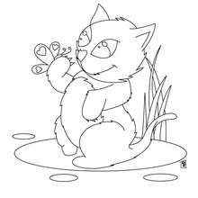 Dibujo de un gatito con una mariposa - Dibujos para Colorear y Pintar - Dibujos para colorear ANIMALES - Dibujos GATOS para colorear - Dibujos para colorear GATITOS