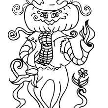 Dibujo para colorear : calabaza espantapájaros de Halloween