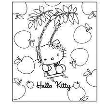 Dibujo para colorear : hello kitty columpio de mazana