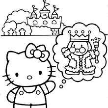 Dibujo para colorear : Kitty piensa en el rey