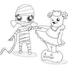 Dibujo para colorear : El oso y la momia de Halloween