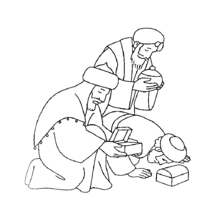 Dibujo para colorear : Gaspar con los Reyes magos