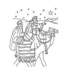 Dibujo para colorear : Baltasar y los Reyes Magos en sus camellos