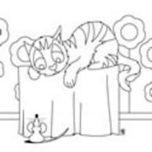 Dibujo de un gatito con un ratón - Dibujos para Colorear y Pintar - Dibujos para colorear ANIMALES - Dibujos GATOS para colorear - Dibujos para colorear GATITOS