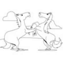 Dibujo para colorear : 2 caballos jugando