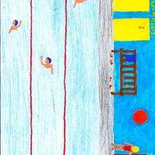 Ilustración infantil : 100m natacion (Monica Silva, 9 años)