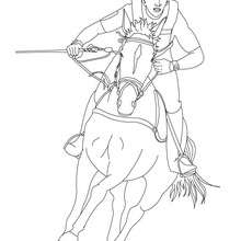 Dibujo para colorear : jinete con su caballo al galope