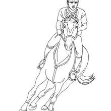Dibujo para colorear : un caballo al galope con un jinete