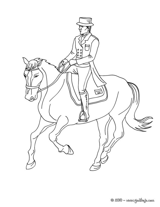 Dibujos para colorear un jinete a caballo (trote) 