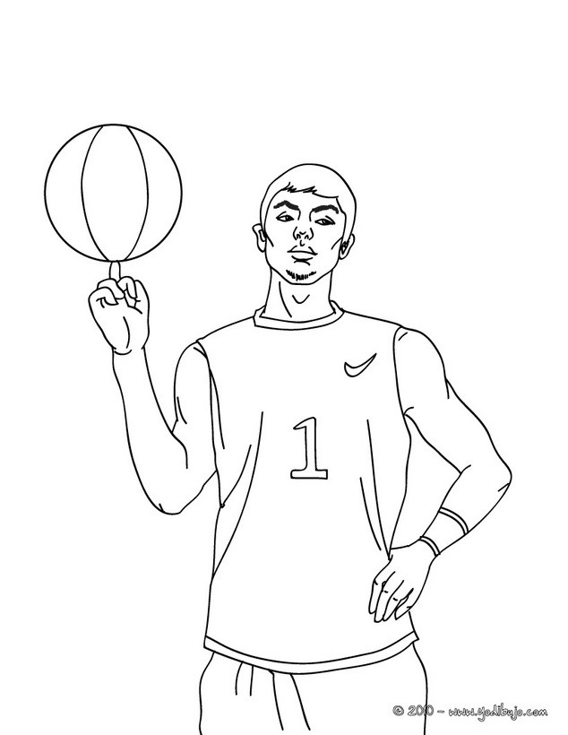 Dibujos para colorear jugador que hace girar el balon de baloncesto en su  dedo 