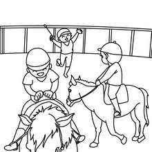 Dibujo para colorear : una clase de equitación para niños