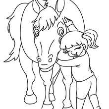 Dibujo de una niña dando caricias al caballo - Dibujos para Colorear y Pintar - Dibujos para colorear DEPORTES - Dibujos de EQUITACION para colorear - Dibujos para pintar CENTRO ECUESTRE