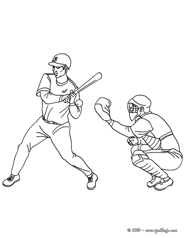 Dibujos para colorear bateador y receptor de beisbol 