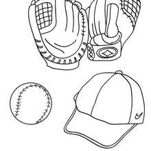 Dibujo para colorear : guantes, pelota y gorra de baseball