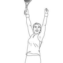 Dibujo para colorear : una jugadora de tenis victoriosa